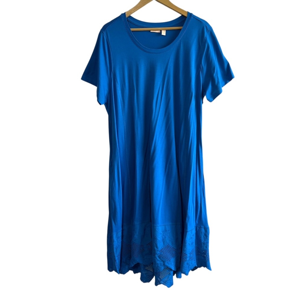 LOGO By Lori Goldstein Lavish‎ Size 1X Blue Midi Dress Preppy Resortwear Travel